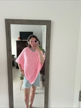 Pink Crochet Poncho Top